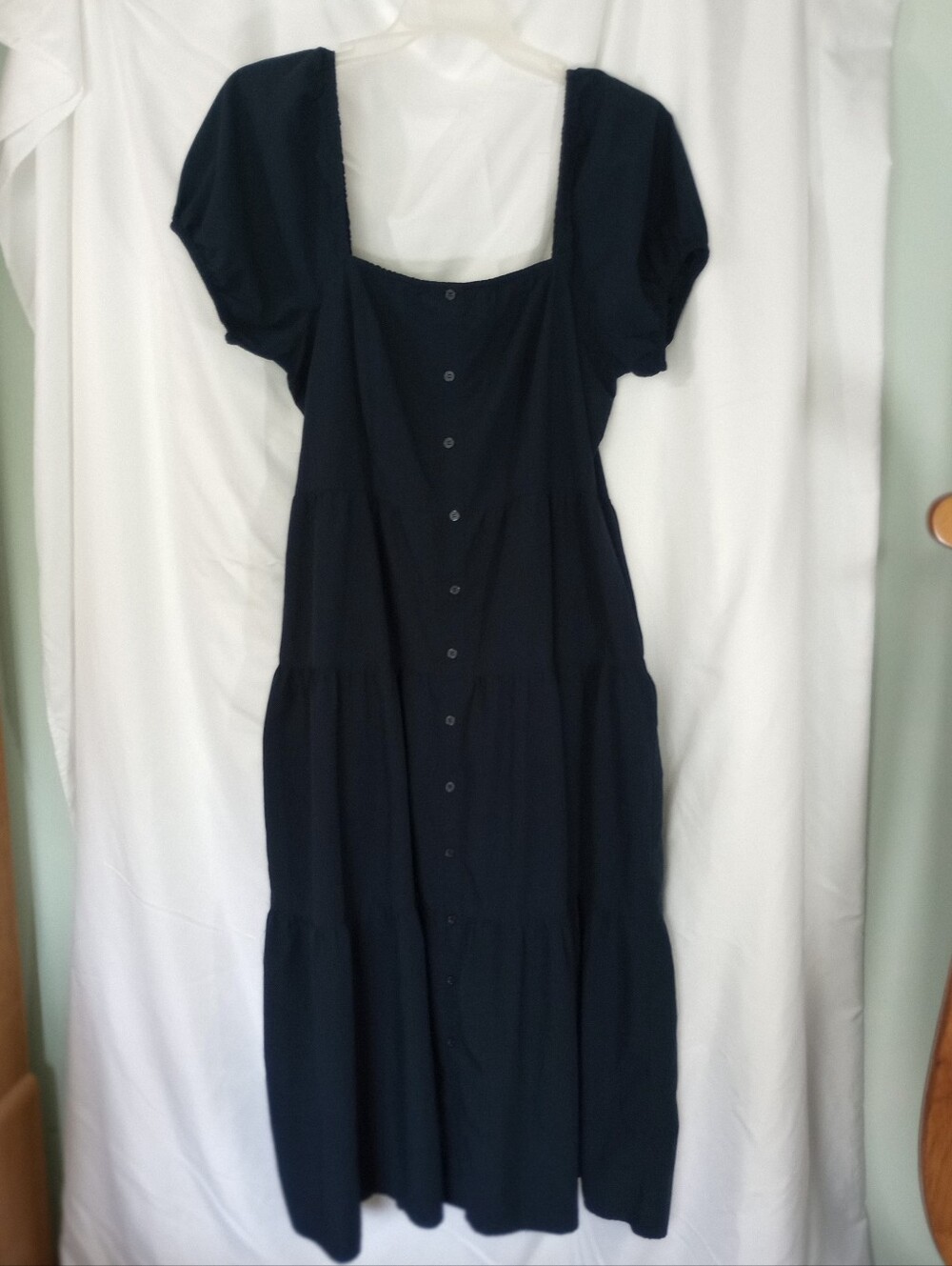 Time and Tru Navy Blue Puff-Sleeve Tiered Pheasant Maxi Dress